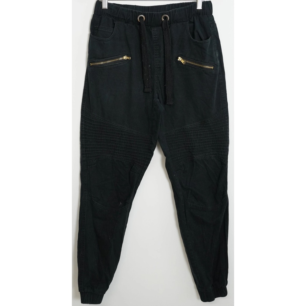 Men's Vibes Gold Black Moto Slim Straight Jogger Pants Size Medium
